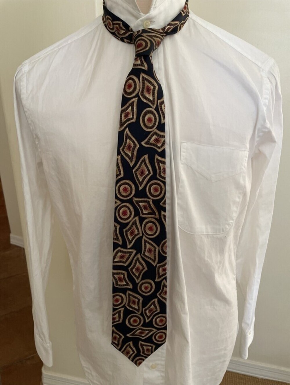 Pierre Balmain Tie Blue Gray Red Beige Silk Necktie One Size
